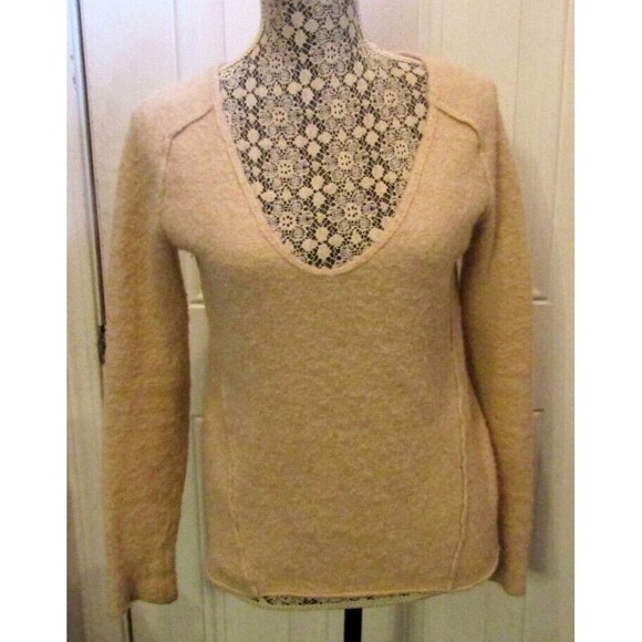 Free People Alpaca Wool Sweater Womens Tan V Neck Pullover Size M - Picture 1 of 7